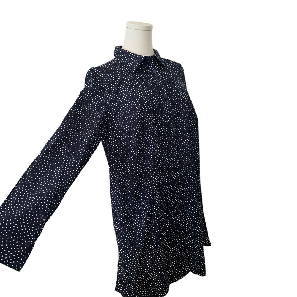 Women’s 14/16 Navy Blue Polkadot Button Down 100% Cotton Nautical Tunic Shirt - Picture 4 of 7